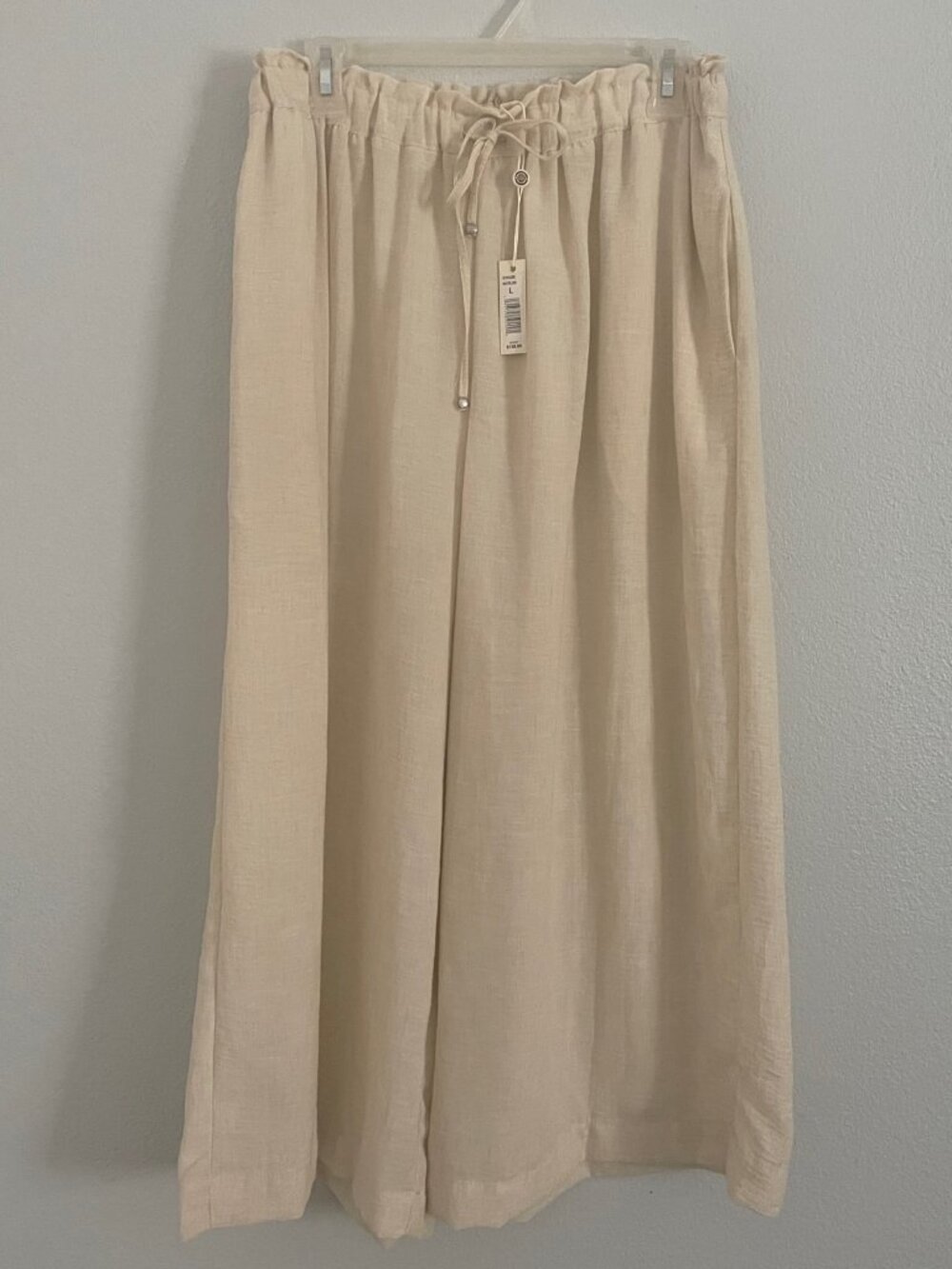 NWT Max Studio Ivory Drawstring Waist Pants Wide Leg with Pockets, Size Large